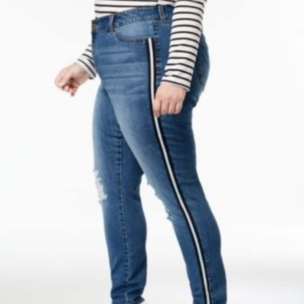 Celebrity Pink Mid Rise Skinny Jeans Side Stripe